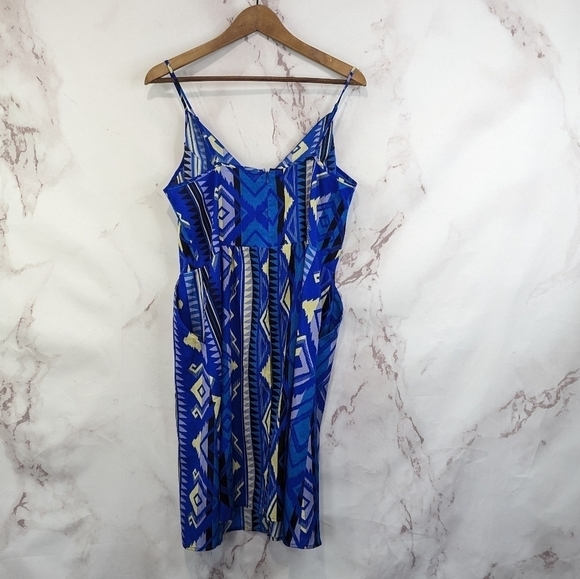Yumi Kim Dress Womens Large Aztec Southwestern Blue Mini Sun Summer Spaghetti - Picture 5 of 11